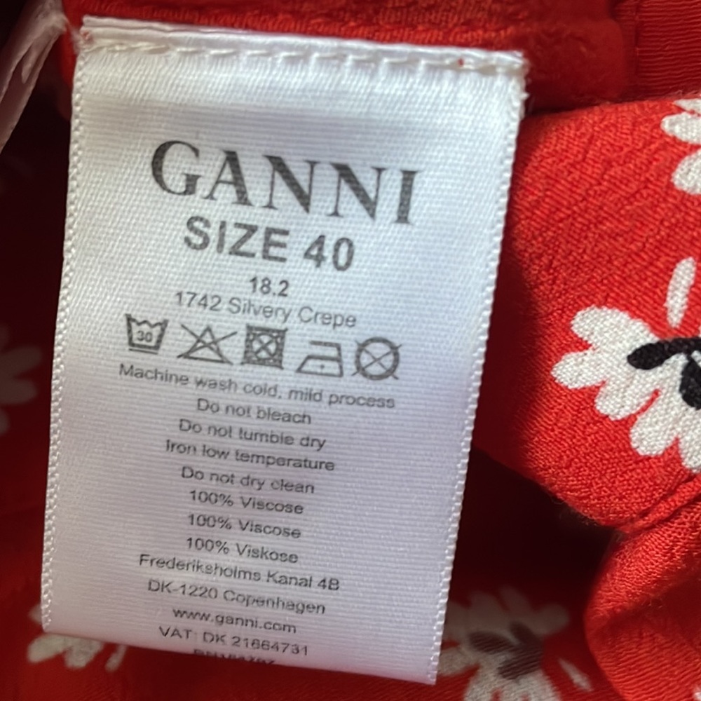 Ganni Silvery Crepe Wrap Red Floral Viscose Blouse Top - Picture 9 of 12